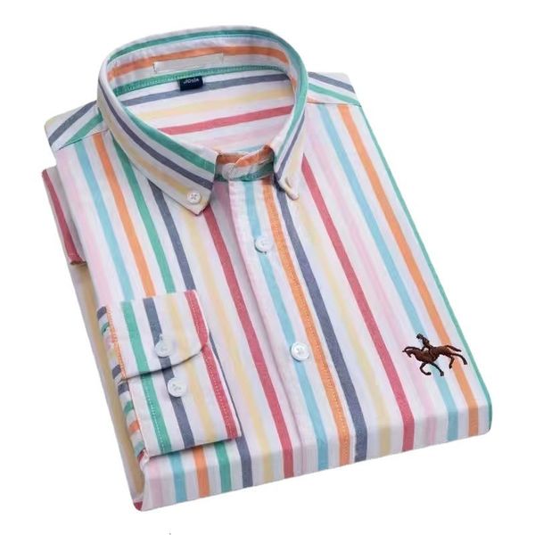 

mens casual shirts plus size 7xl cotton oxford shirt long sleeve embroidered horse pocketless stripe social dress 230718, White;black