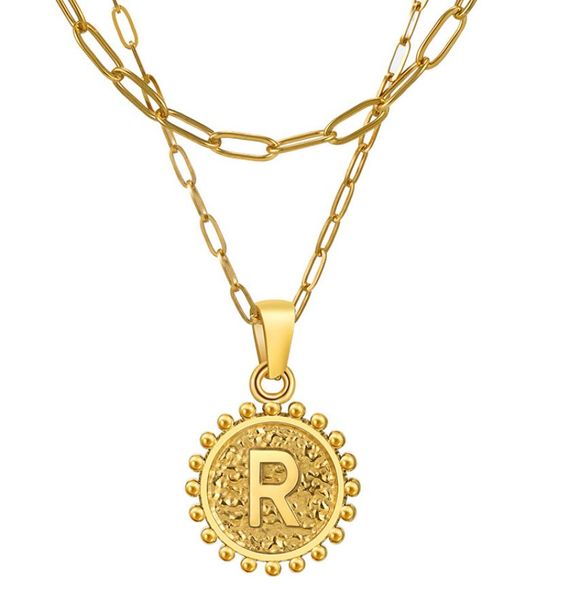 

18k gold plated dainty layering paperclip link chain necklace stainless steel personalized coin initial letter layered gold neckla6347423, Silver