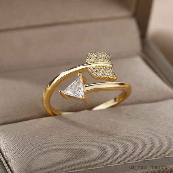 

band rings romantic arrow rings for women stainless steel open adjustable finger ring zircon couple wedding jewelry mujer r230719, Silver