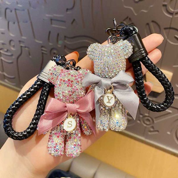 

key rings 2022 luxury creative bear crystal diamond keychain fashion punk animal bear keyring for woman car bag pendant key chains gift l230, Slivery;golden