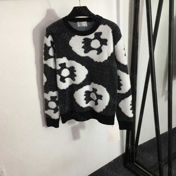 

23ss womens designer clothing women sweater white floral pattern age-reduction all-in-one crew-neck long-sleeved pullover sweater sweater wo, White;black