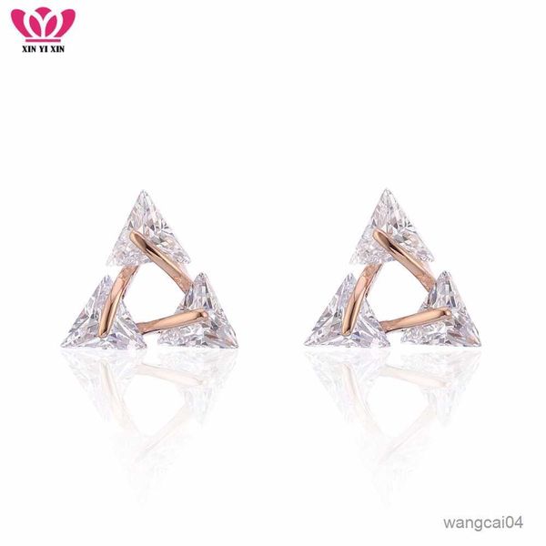 

charm rose gold silver color triangle cubic zirconia stud earrings crystal stone sample geometric earring for women party jewelry r230719, Golden