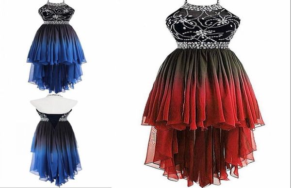 

charming high low gradient ombre 2022 prom homecoming party dresses halter crystal beaded chiffon backless bridesmaid evening dres3239570, Black