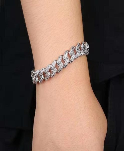 

75 85 inches 14mm iced out chains bracelets for men luxury designer bling diamond cuban link chain bracelet 18k gold plated1590882, Black