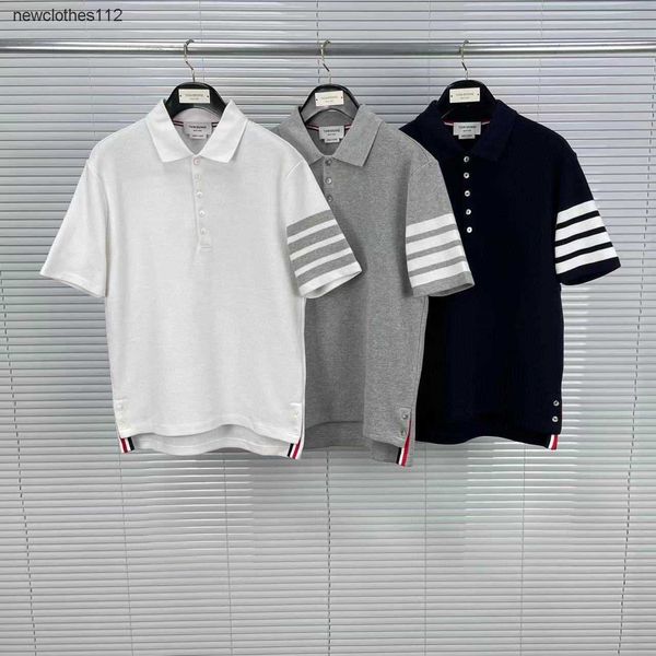 

men tb tom summer new waffle yarn woven four stripe polo shirt casual short sleeve, White;black