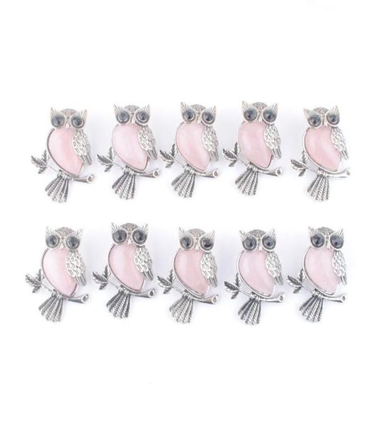 

pendant necklaces vintage copper plated pendants owl shape cute natural stone rose quartz beads women man jewelry wholes dh28407689, Silver