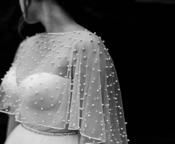 

wedding accessories bolero bridal cloak pearls wedding cape short front long back women wrap cape evening wrap shawls2747663, White