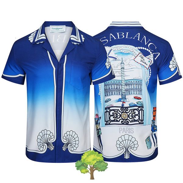 

mens casual shirts gradient blue harajuku casablanca summer set style shirt breathable fashion pocket 230718, White;black