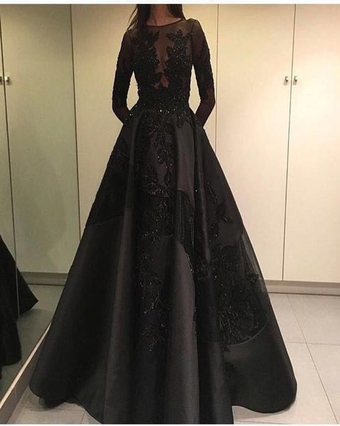 

saudi arabic long sleeve evening dresses beads long robe de soiree custom made formal prom gowns abendkleider6118934, Black;red