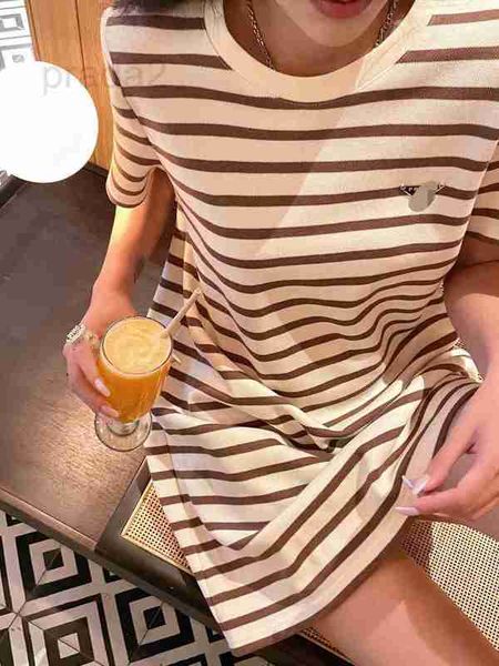 

urban dresses designer metal triangle stripe cotton round neck women's short sleeve t-shirt dress loose casual thigh disappearance ckjp, White;black