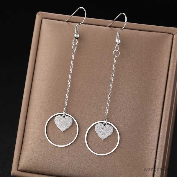 

charm stainless steel earrings round pressed sand sweet heart fashion tassel pendant earrings for women jewelry wedding girls party r230719, Golden