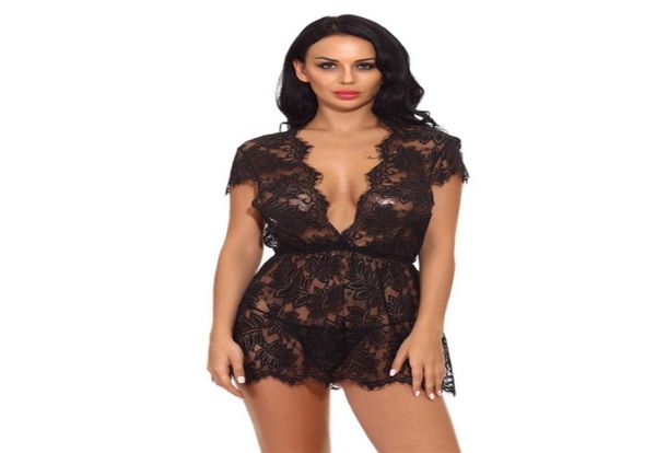 

ladies lace nightgown female nighty sleeping dress vintage vneck sleepwear night gown for women nuisette xxl underwear6271625, Black;red