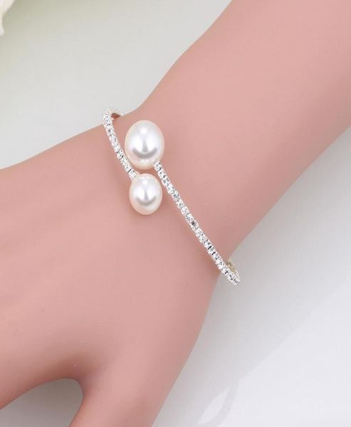 

bridal necklace and bracelets accessories bridal jewelry sets rhinestone formal bangles cuffs favors9870249, White