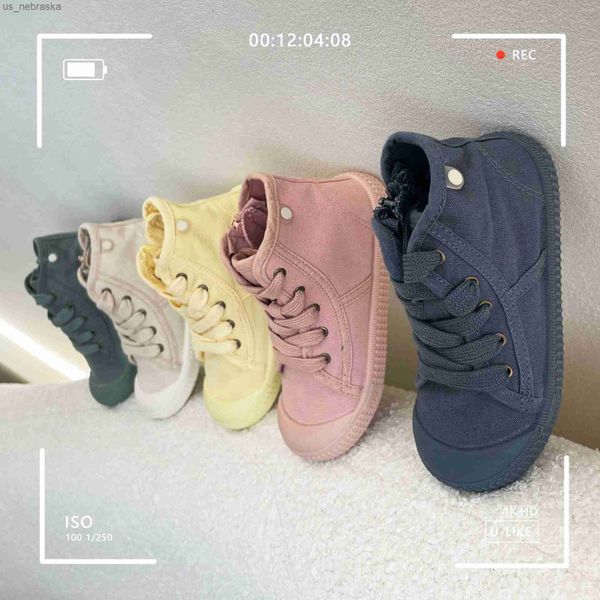 

new spring children highcanvas shoes girls retro washed color board sneakers boys casual shoes baby soft canvas shoes l230518, Black;grey