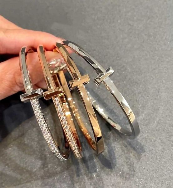 

versatile tiffay t1 bracelet 925 pure silver plated 18k gold-plated no drill bracelet jewelry couple, Black