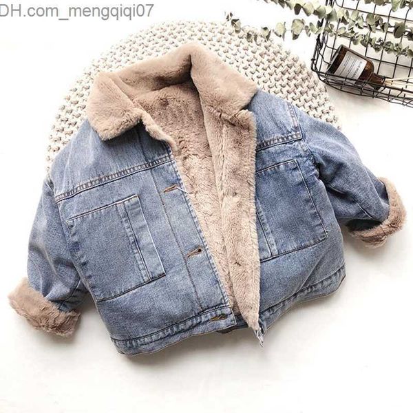 

coat winter thickened baby denim jacket plus cashmere warm children's jacket fashion jacket 2 3 4 5 6 7 8 year children's clothing, Blue;gray