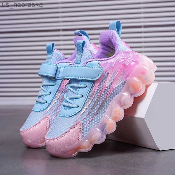 

kids girls sport shoes pink mesh girls fashion shoes brand designer jogging walking shoes children hook loop sneakers l230518, Black;grey
