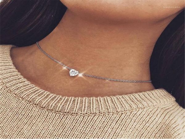 

2018 trendy chains crystal pendant chokers necklaces women crystal heart gold personalized necklace silver plated jewelry gifts14921417
