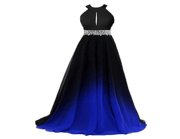 

real halter neck prom dresses gradient chiffon dress beaded long evening wear party gowns vestidos de novia custom made1660628, Black