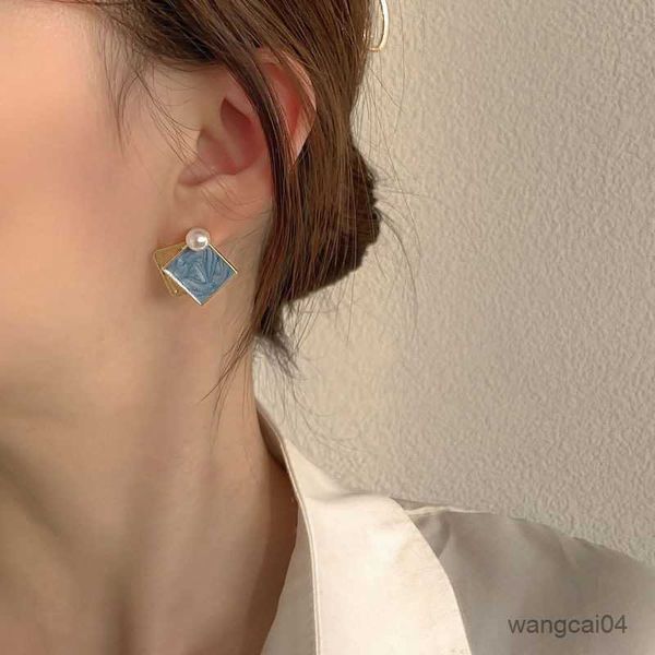 

charm charm korean blue geometric clip on earrings for women statement round square earrings fashion ear clips jewelry r230719, Golden