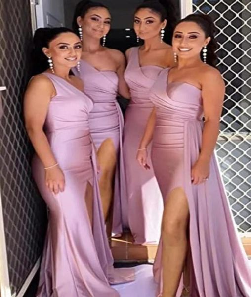 

country bohemian elegant one shoulder bridesmaid dresses mermaid floor length pleated robes women wedding guest formal wears custo2492098, White;pink