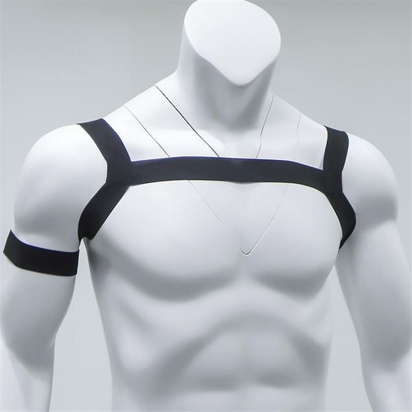 

mens lingrie adjustable male costumes body chest harness belt gay bondage elastic shoulder muscle support brace night perform231h, Black