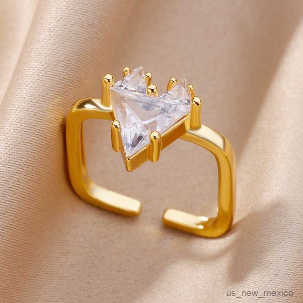 

band rings blue heart square rings for women adjustable stainless steel ring 2023 trend new in design wedding jewelry r230719, Silver