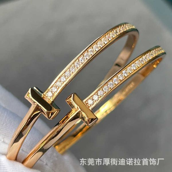 

brand narrow t1 bracelet full diamond rose gold tiffay letter double t women's 18k plated light luxury, Black