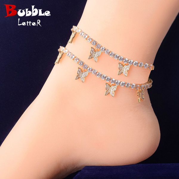 

anklets women's bubble letter foot jewelry tennis chain butterfly ankle real gold plated hip hop jewelry adjustable charm 230718, Red;blue