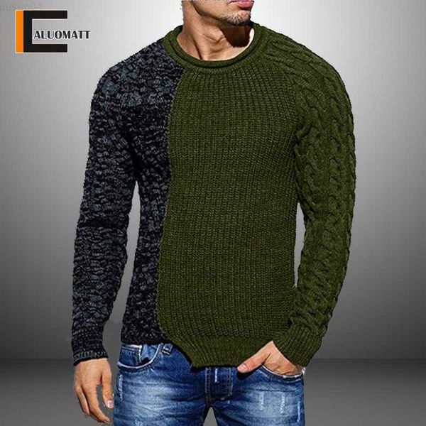 

men's sweaters spring and autumn men's fashion irregular color-blocking pullover sweater round neck casual retro slim fit splice w, White;black