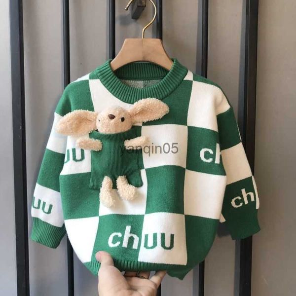 

pullover spring autumn 2023 boys sweater 3d litter bear cartoon print contrast color children korean 5-14 years old hkd230719, Blue
