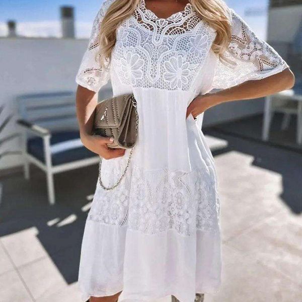 

womens wear lace dress round neck short sleeve summer, Black;gray