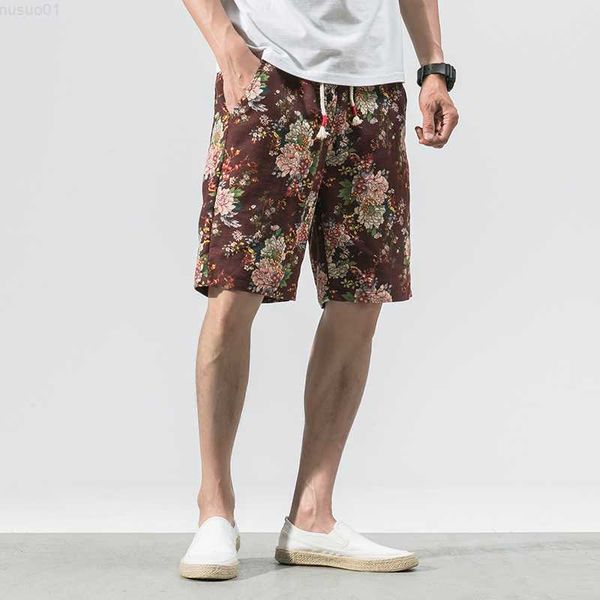 

men's shorts 2023 men's retro printed swimming trunks summer men quick dry cotton linen sea fishing shorts male haiian beach short, White;black