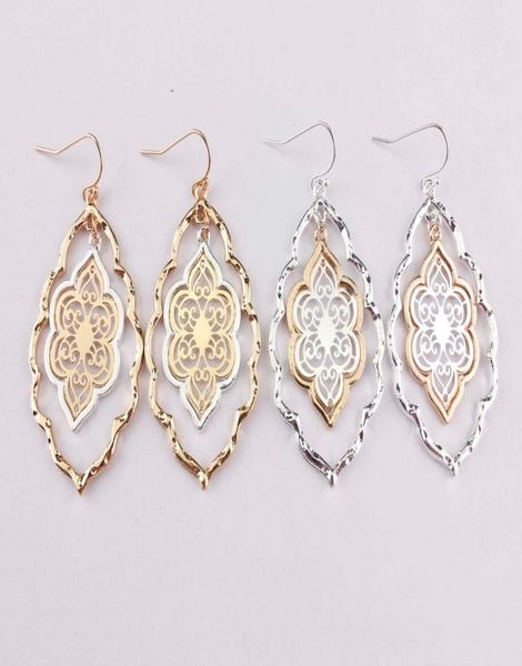 

trendy cut out morocco dangle chandelier filigree two tone frame statement drop earrings for women earrings5704297, Silver