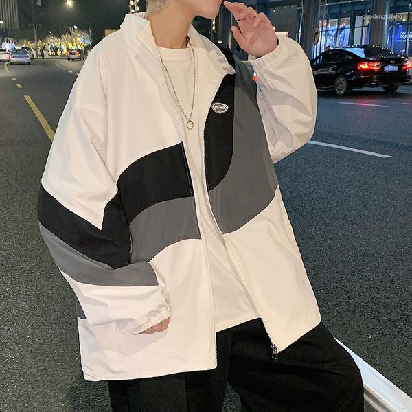 

men's jackets patchwork color camping jacket men women sun protection stand collar clothes quick dry skin windbreaker with pocket, Black;brown