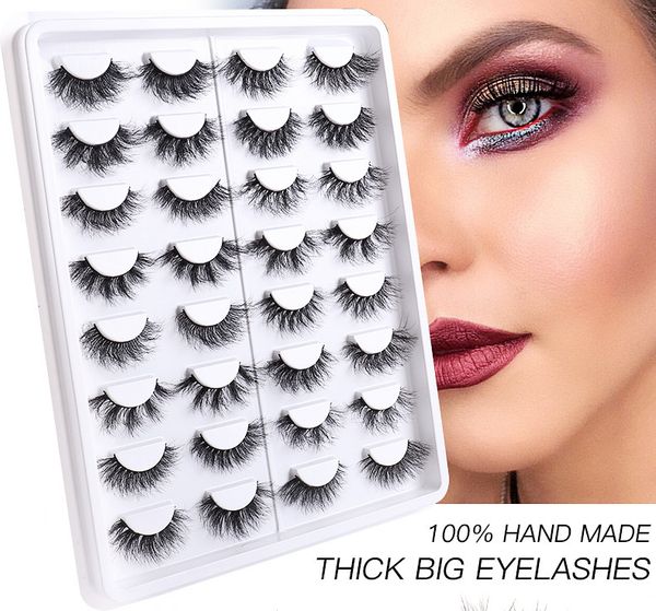 

wholesale 16 pairs pack natural false eyelashes thick curled fluffy faux mink 8d eyelashes makeup tools