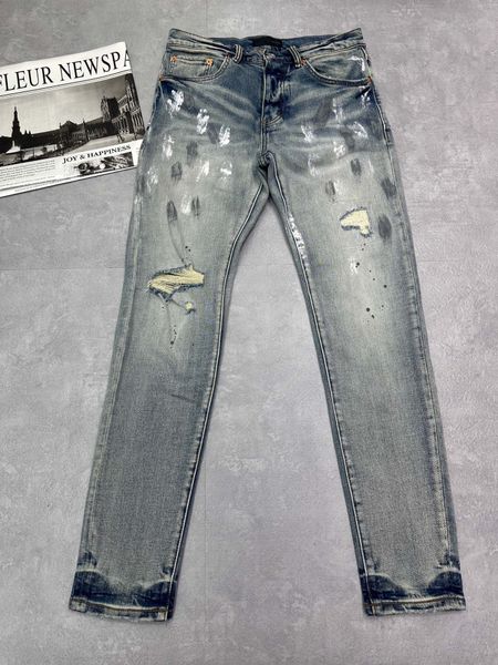 

mens designer jeans men pants pantalones men's purple jeans doodle ripped jeans denim tears washed old jeans long jeans 30- 40, Blue