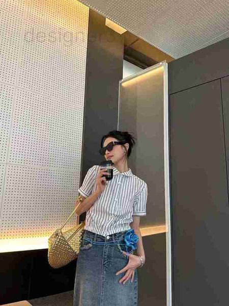 

women's blouses & shirts designer 2023 summer new premium short letter embroidery stripe sleeve shirt european goods ins ong9, White