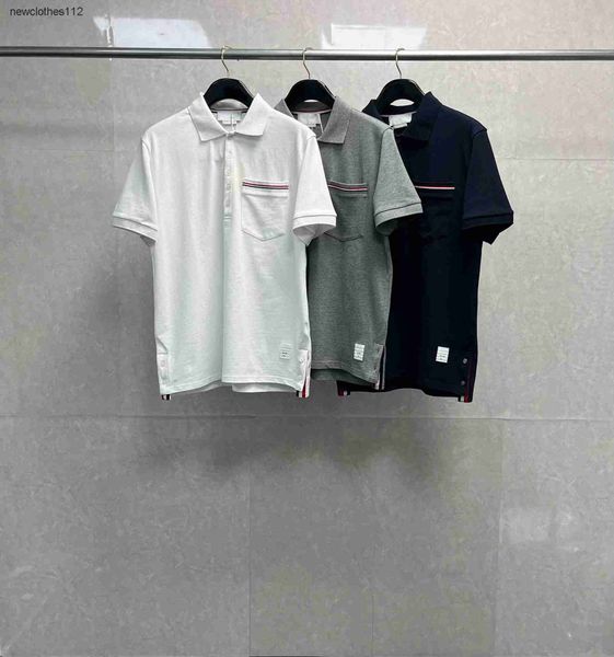 

tb men's polo shirt pocket red white blue striped lapel casual versatile for men and women in summer simple short sleeves, White;black