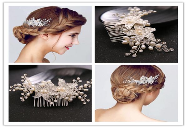 

vintage wedding bridal hair comb headpiece silver crystal rhinestone hair accessories flower pearl jewelry headband crown tiara pr2959160, White
