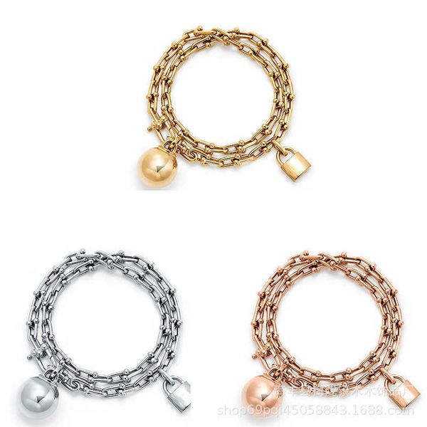 

designer tiffay style ball lock u-shaped bracelet double layer, Black