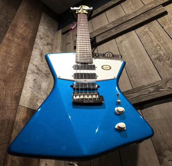 

custom sterling by music man stv60 st vincent signature vincent blue electric guitar bevel 3 mini humbucker pickups tremolo9983882