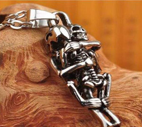 

new 1 pc men infinity silver black stainless steel skull pendant chain necklace fine jewelry friend gifts8891270