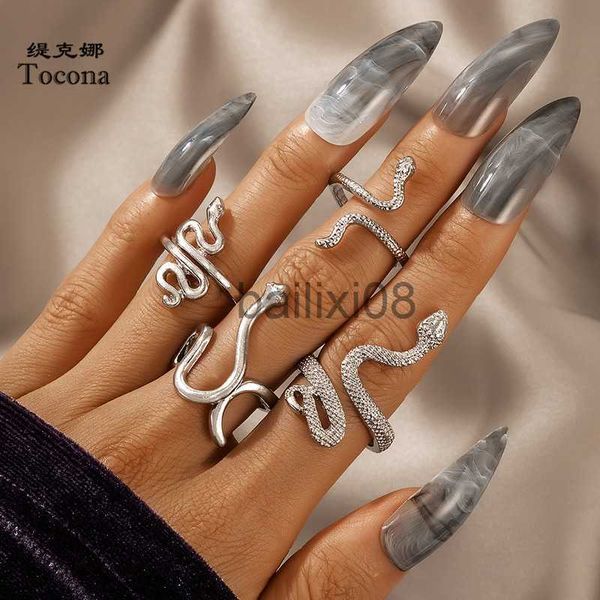 

band rings tocona bohemian snake ring sets for women men charms silver color geometry alloy metal opening ring party jewelry anillo 18866 j2