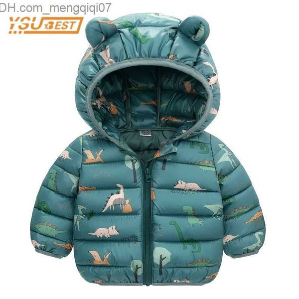 

coat winter baby boys and girls long sleeve cartoon dinosaur down jacket 1-5yrs children's baby jacket thick children's hooded zip, Blue;gray