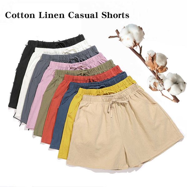 

women's shorts casual shorts cotton linen loose high waist black shorts fashion woman cyclist plus size basic streetwear women's s, White;black
