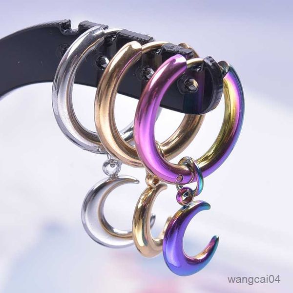 

charm upright moon charm earring lune pendant stainless steel earrings for women men fashion jewelry round hoops r230719, Golden