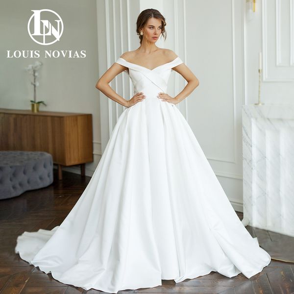

classy a-line wedding dress 2023 simple deep v-neck wedding gown criss cross satin dress for bride vestidos de novia, White