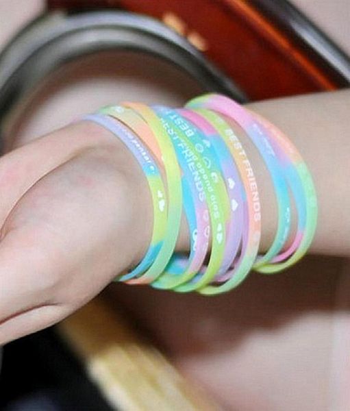 

whole 100pcs silicone bracelets luminous shine glow in the dark fashion women039s female party wristband bangle lots bulk6167578, Red;brown