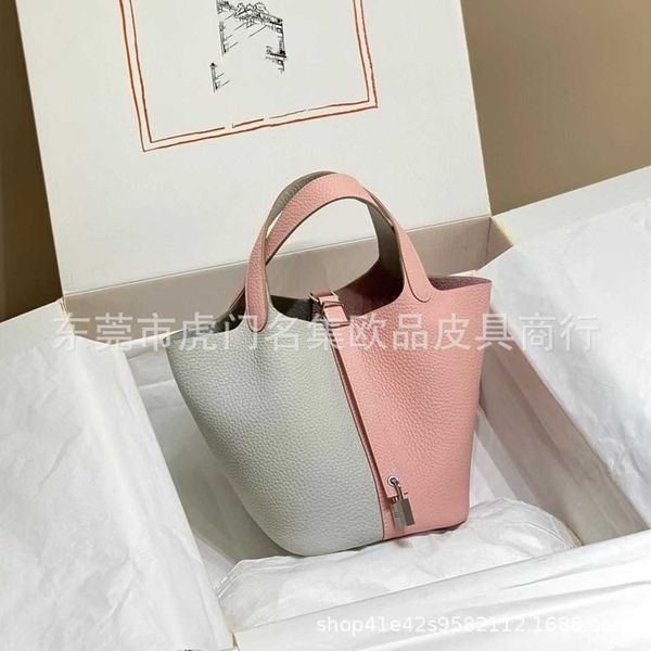 

original luxury picotin lock bag new original tc leather handmade wax line vegetable basket colored bucket women's syhl